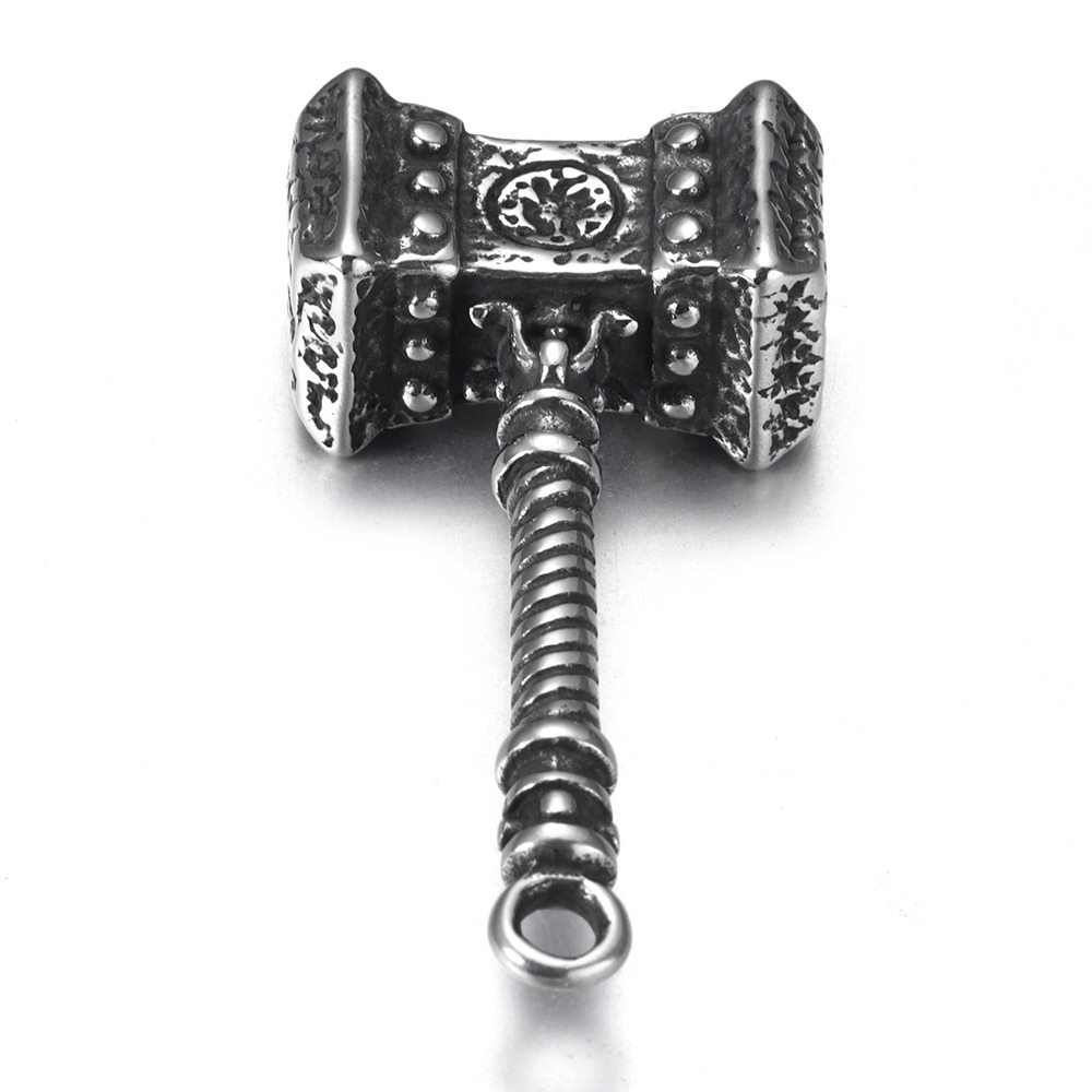 Unisex Viking Pendant shaped like Mjolnir, a stainless steel Thor's hammer, perfect for cosplay and alternative fashion.