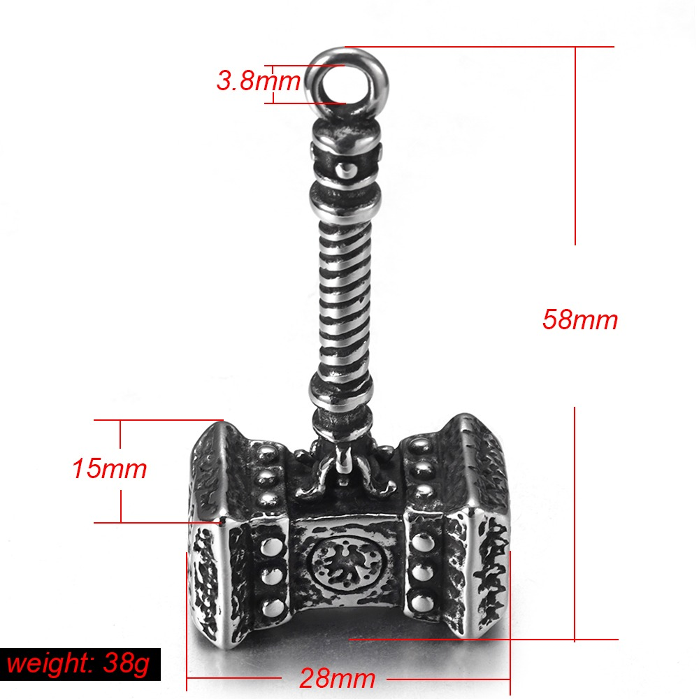 Unisex Viking pendant featuring Mjolnir, Thor's hammer, made of stainless steel with detailed engravings.