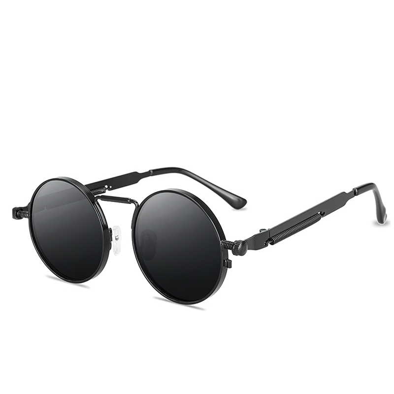 Unisex vintage round metal frame sunglasses in black, perfect retro accessory for any casual outfit.