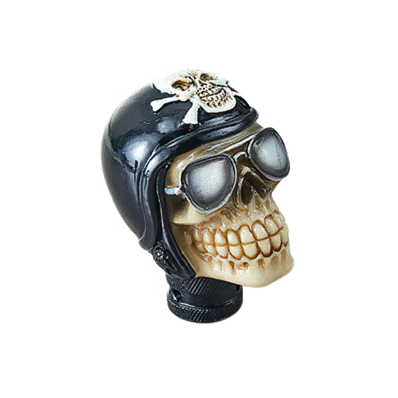 Gothic-style skull gearshift knob with sunglasses and helmet design for cars, perfect for car enthusiasts.