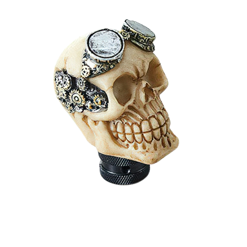 Unique skull gearshift knob with Gothic design and steampunk detailing for cars.