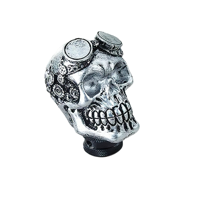 Universal skull gearshift knob with goggles, perfect for car enthusiasts and Gothic style lovers.