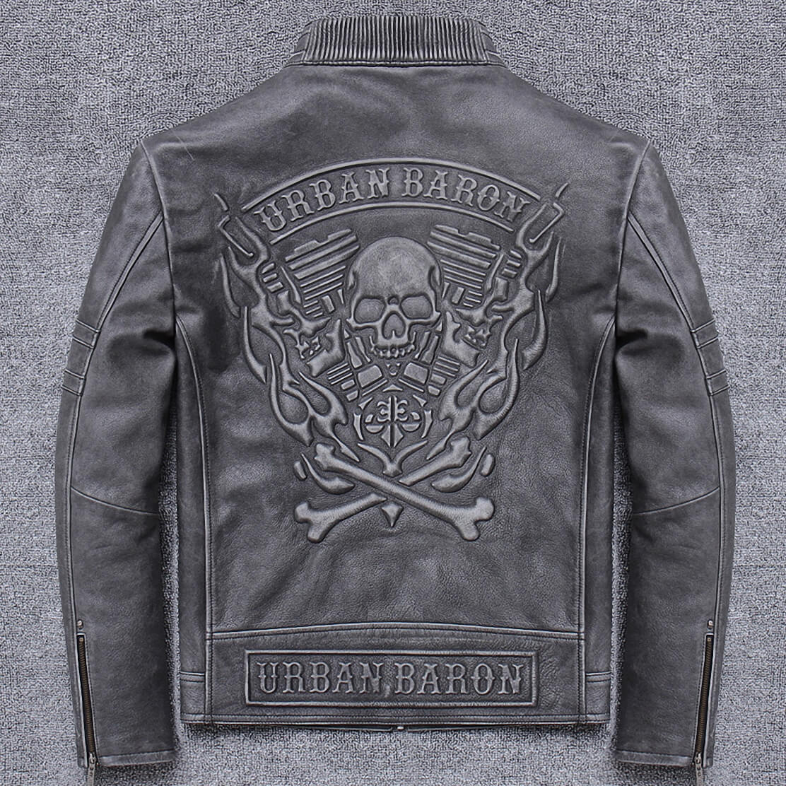 Urban Baron Biker Jacket / Genuine Leather Jacket Mens / Rave Outfits - HARD'N'HEAVY