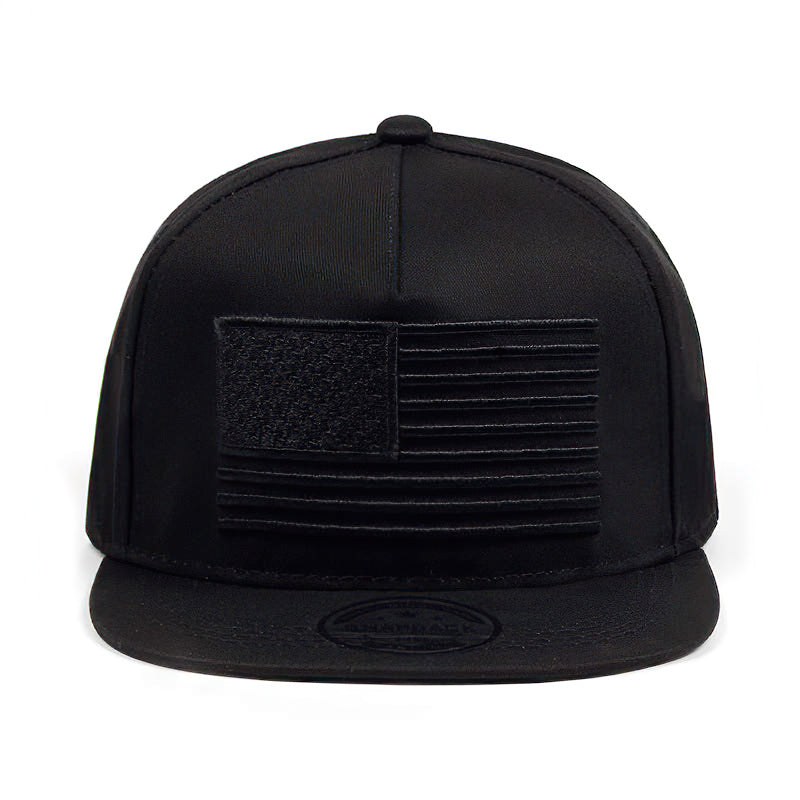 Black USA flag embroidery baseball cap, stylish snapback for casual wear and festivals.