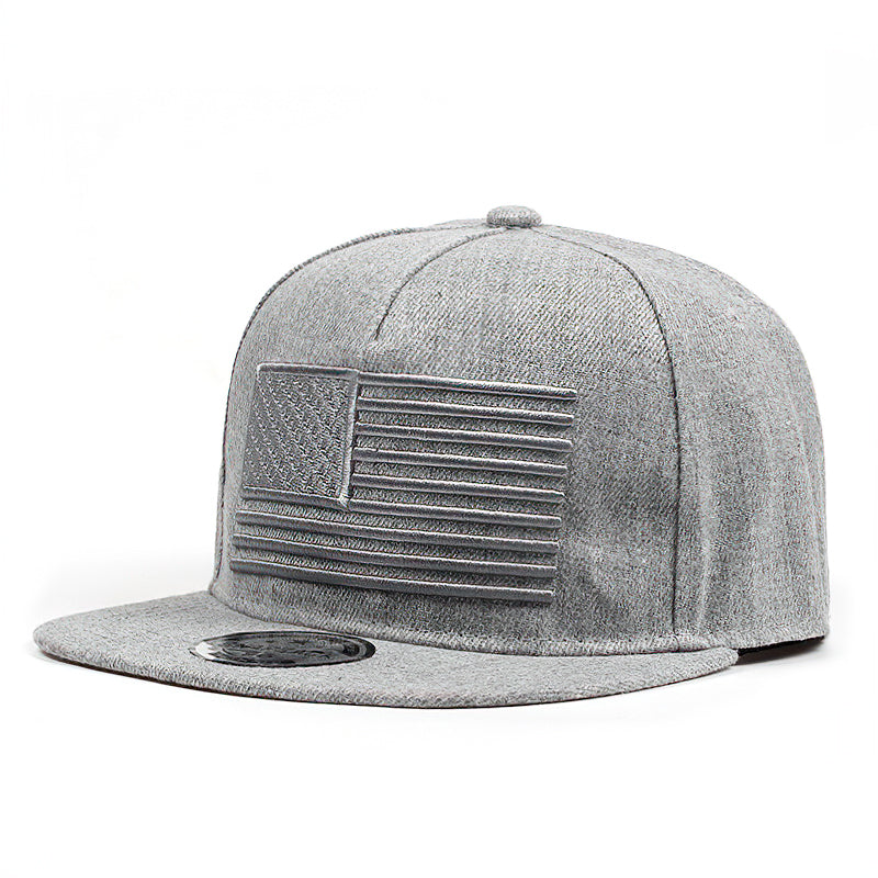 USA flag embroidery baseball cap in gray, unisex snapback hat, stylish casual accessory for parties or festivals.