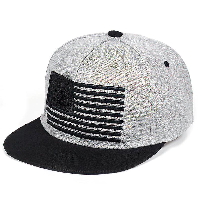 USA Flag Embroidery Baseball Cap in gray and black, perfect for casual style and festivals.