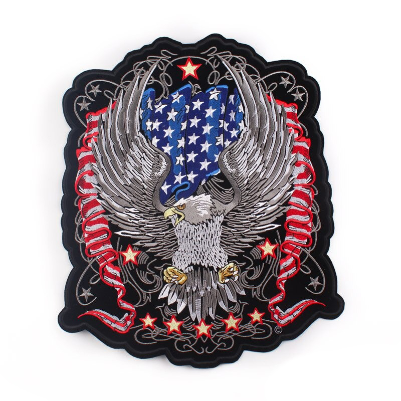 USA Flag with Eagle Iron-On Patch For Jackets / Large Embroidered Biker Patches For Clothes - HARD'N'HEAVY