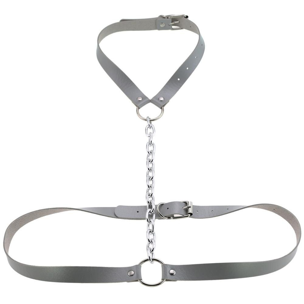 Vegan leather body harness with chain, perfect for adding spice to your erotic style and personal fashion.