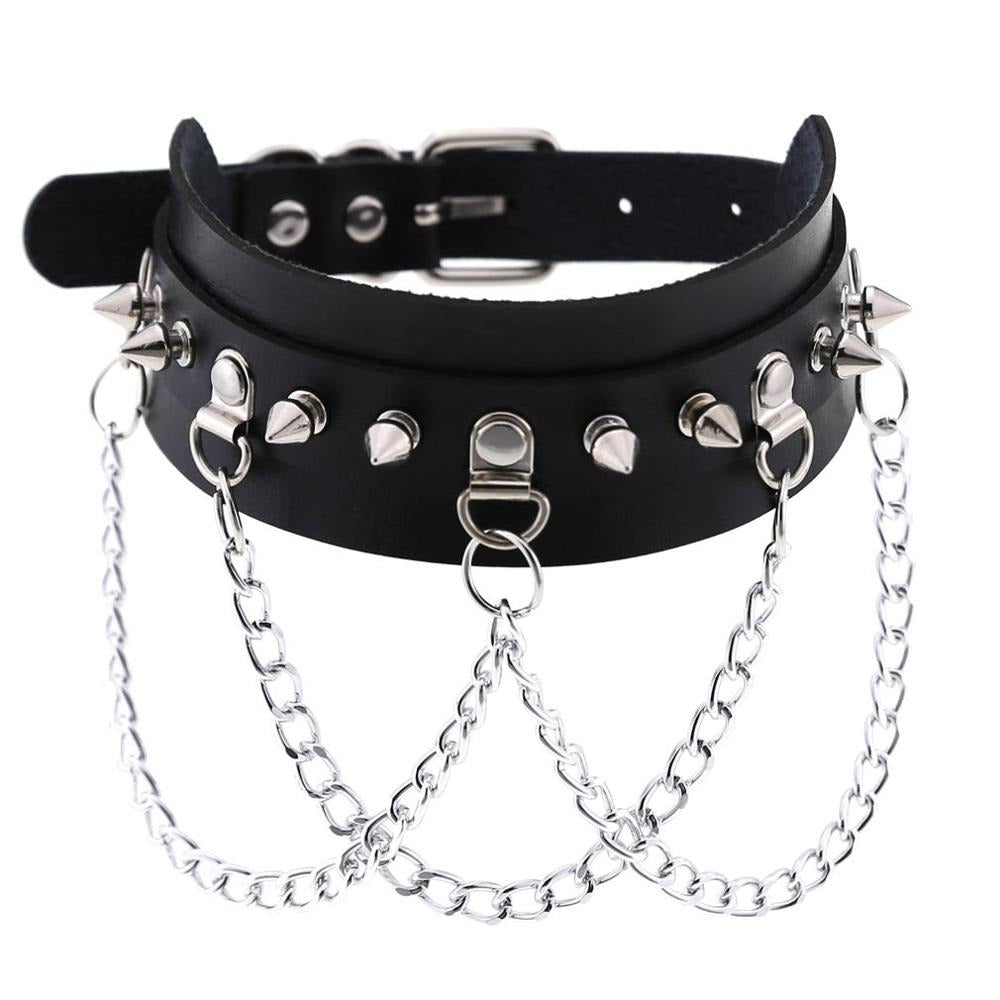 Vegan Leather Gothic Choker With Zinc Alloy Chain / Sexy Spiked Collar / Festival Jewelry - HARD'N'HEAVY