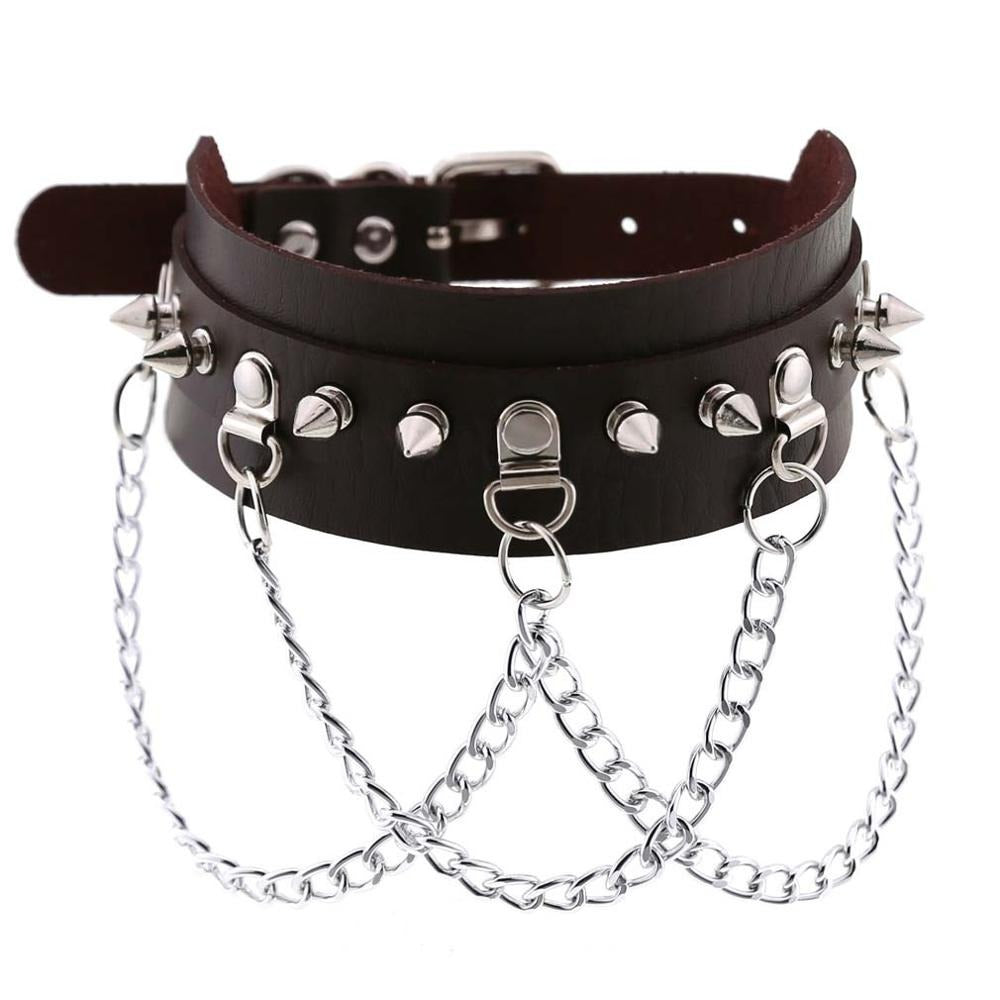 Vegan Leather Gothic Choker With Zinc Alloy Chain / Sexy Spiked Collar / Festival Jewelry - HARD'N'HEAVY