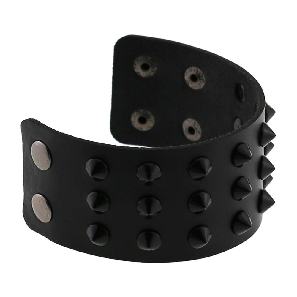 Vegan leather spike bracelet with rivets for men and women, adjustable and stylish wristband, perfect for any occasion.