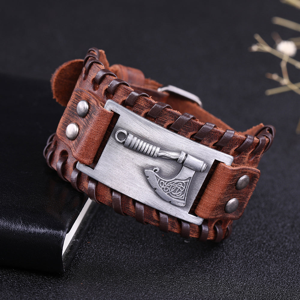 Viking Leather Wristband / Amulet Jewelry Accessories / Celtics Knot Tailsman Axe Bracelet - HARD'N'HEAVY