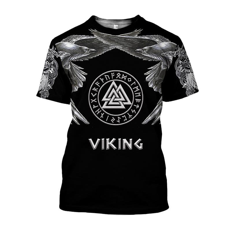 Viking Pattern Print Graphic Tees in 3D / Short Sleeve Vikings Logo O-neck Tops #2 - HARD'N'HEAVY