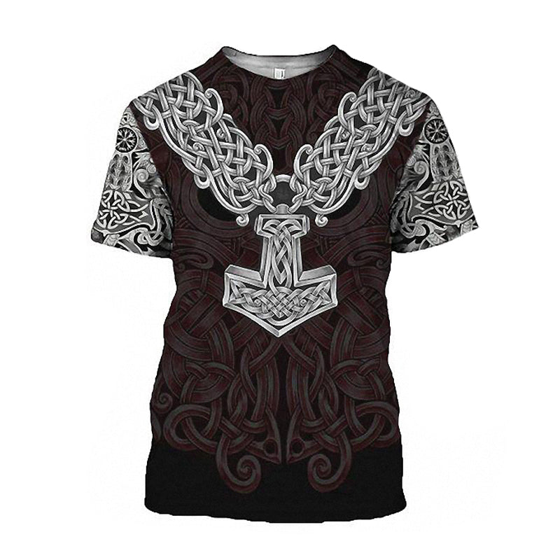 Viking Pattern Print Graphic Tees in 3D / Short Sleeve Vikings Logo O-neck Tops #4 - HARD'N'HEAVY