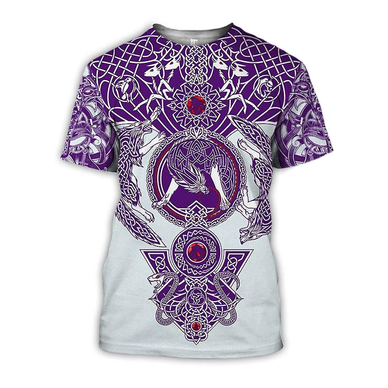 Viking Pattern Print Graphic Tees in 3D / Short Sleeve Vikings Logo O-neck Tops #7 - HARD'N'HEAVY
