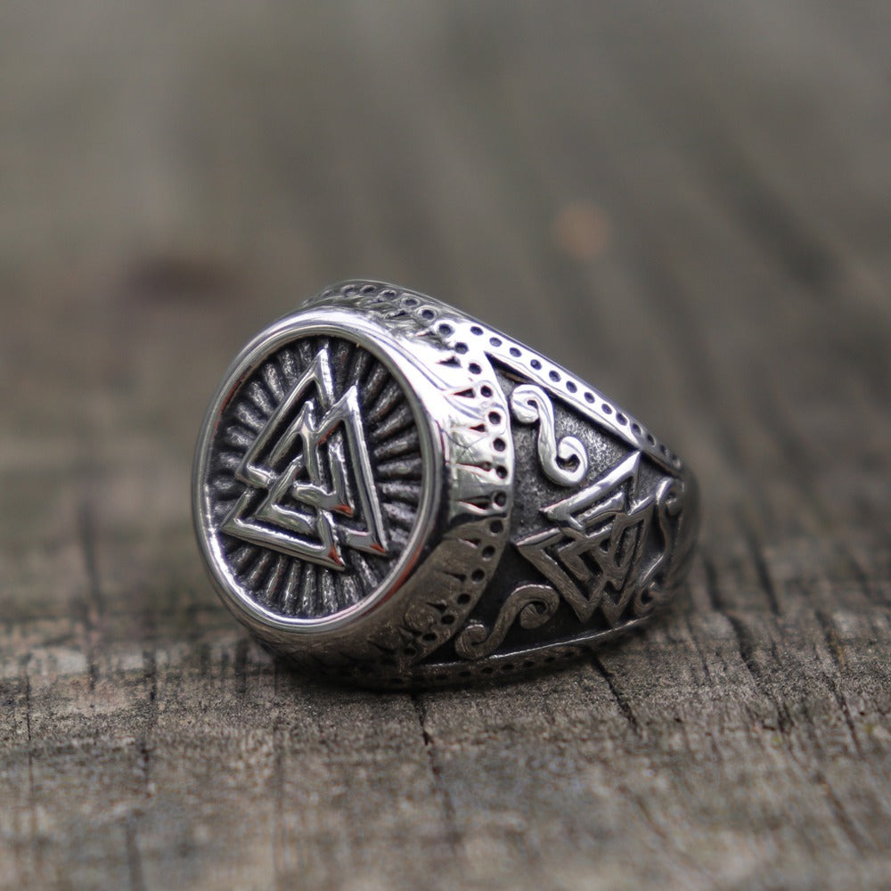 Viking Stainless Steel Ring / Valknut Norse Style Runes Amulet Rings / Norse Jewelry - HARD'N'HEAVY