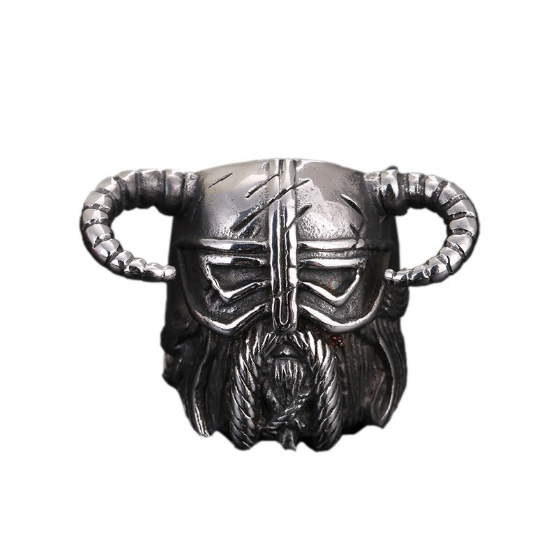 Viking helmet ring in stainless steel; unique unisex jewelry for a fierce look.