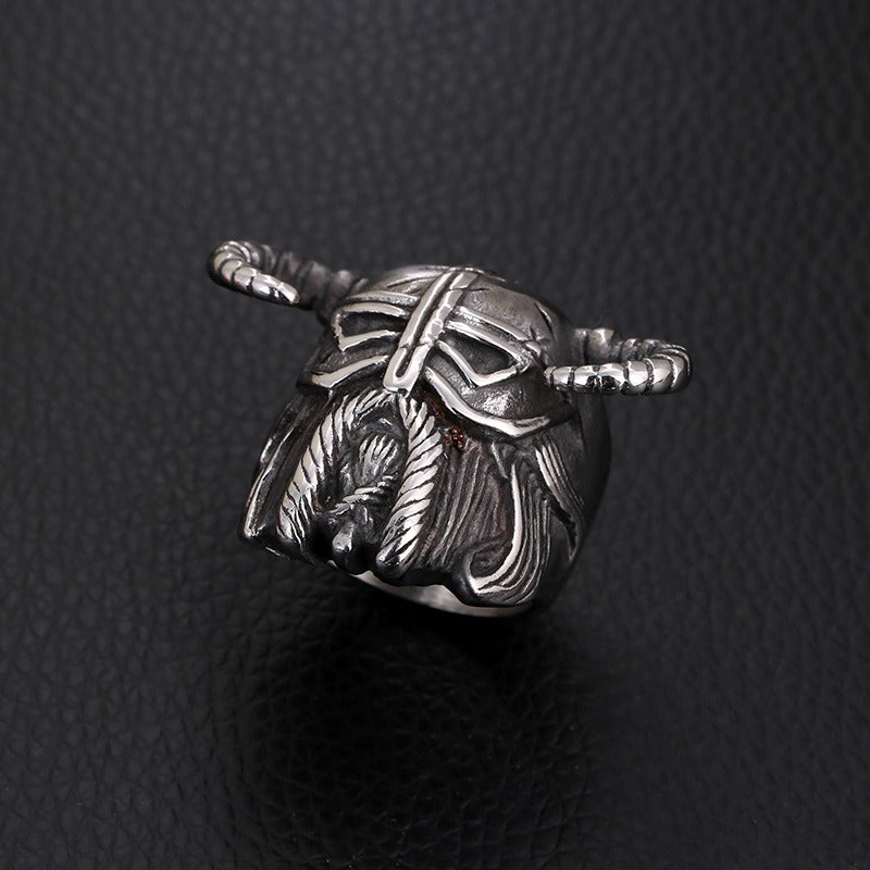 Unique Viking helmet ring in heavy stainless steel, perfect for adding a bold touch to any outfit.