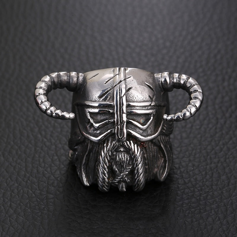 Viking helmet ring in stainless steel with horned detailing, perfect for a bold and unique accessory style.