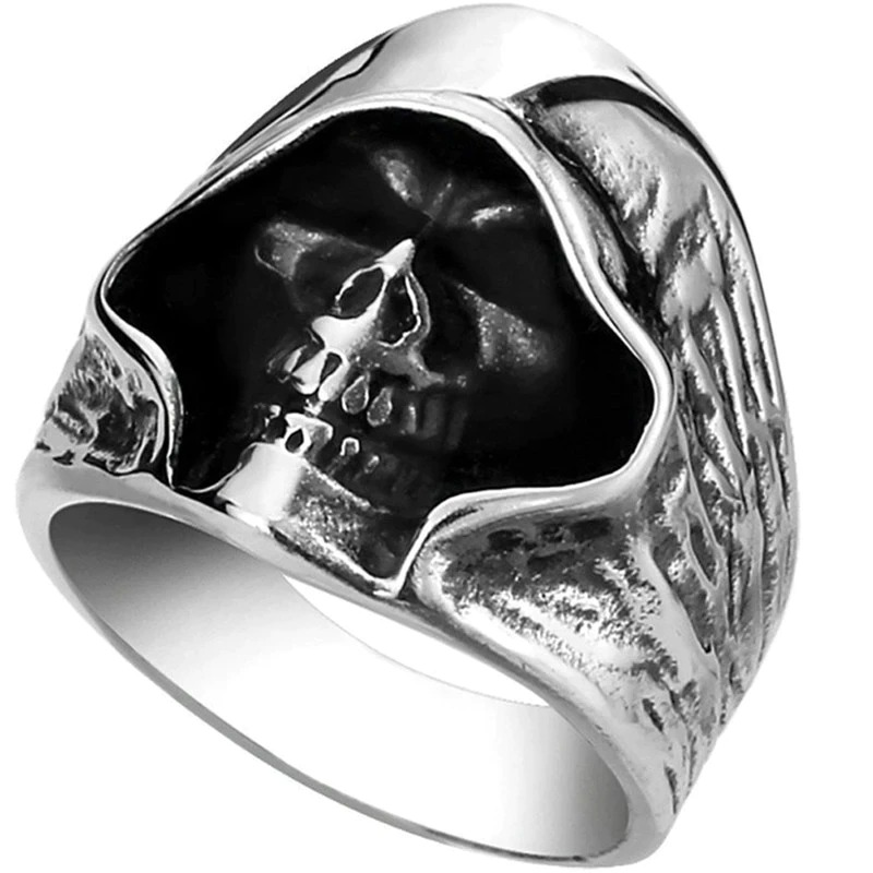 Vintage 316L stainless steel zombie skeleton ring, a unique unisex punk accessory with a stylish skull design.