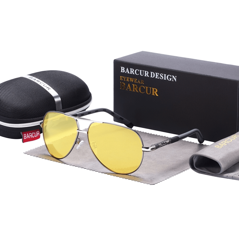 Vintage unisex polarized sunglasses by Barcur with a sleek case and cleaning cloth, perfect for casual wear.