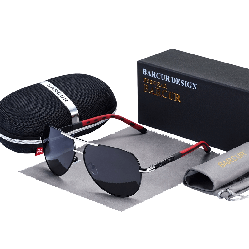 Vintage unisex polarized sunglasses in stylish packaging with a case, cloth, and cleaning pouch.