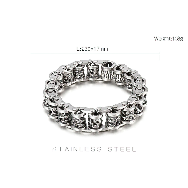 Stylish vintage ancient dragon totem stainless steel men's bracelet in punk style, featuring elegant design and exciting charms.