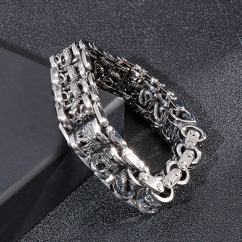 Vintage stainless steel dragon totem bracelet for men, perfect punk style jewelry accessory.