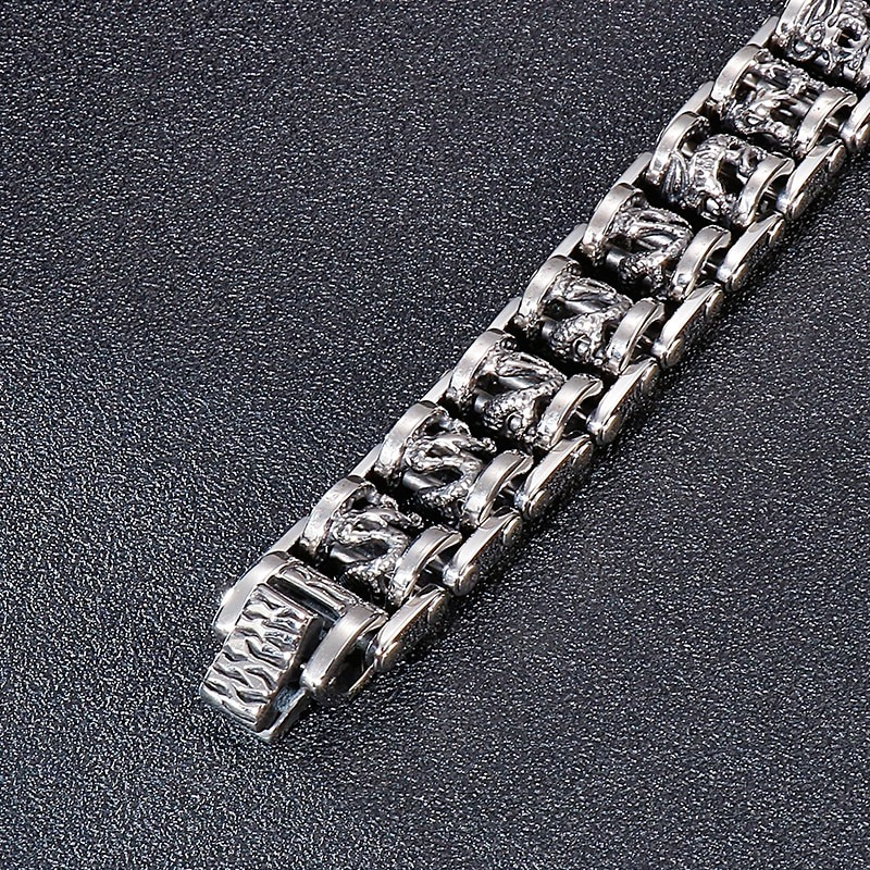 Vintage Ancient Dragon Totem Bracelet / Stainless Steel Men's Bracelet / Male Jewelry - HARD'N'HEAVY