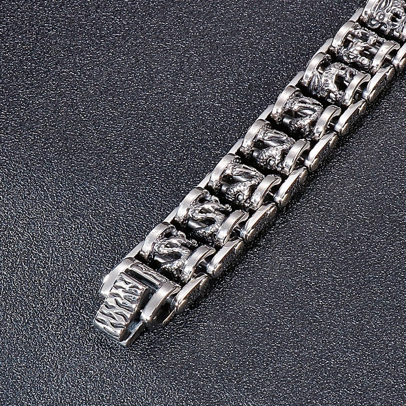Vintage ancient dragon totem bracelet in stainless steel, showcasing bold punk style and intricate designs.