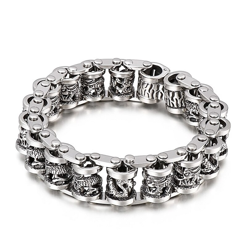 Vintage Dragon Totem Bracelet made of stainless steel, showcasing intricate punk-style designs for men.