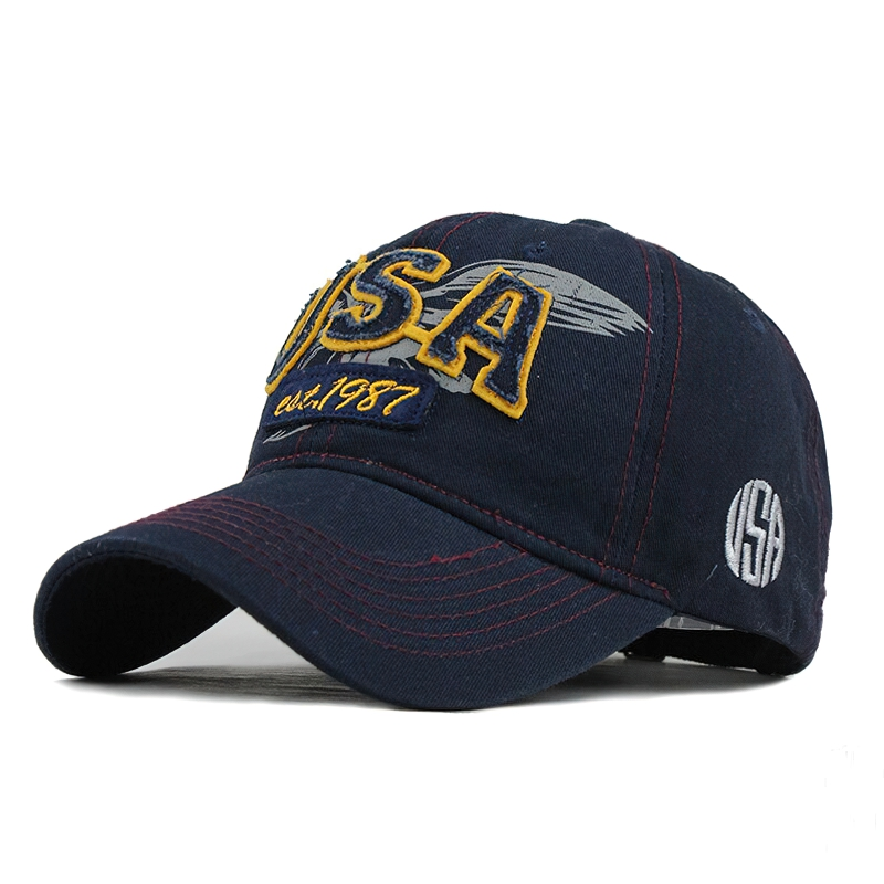 Vintage baseball cap with USA letter pattern, rock style denim sun hat for a trendy look.