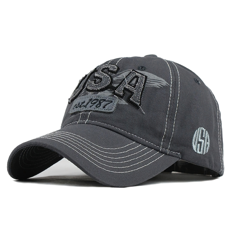 Unisex vintage baseball cap in dark gray with USA letter pattern, perfect for a rock style look.