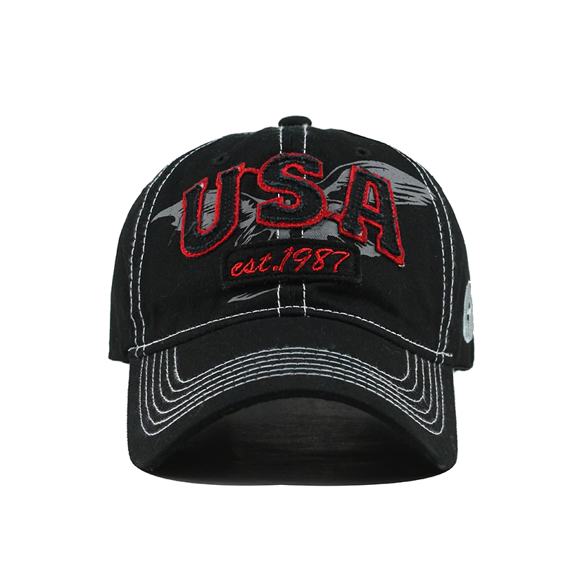 Vintage unisex baseball cap with USA letter pattern in black, perfect for a stylish rock look.