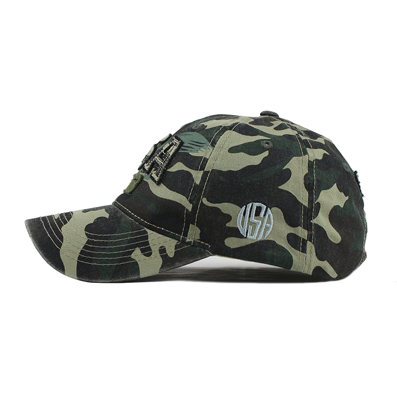 Vintage camo baseball cap with USA letters, unisex rock style sun hat, perfect for trendy looks.