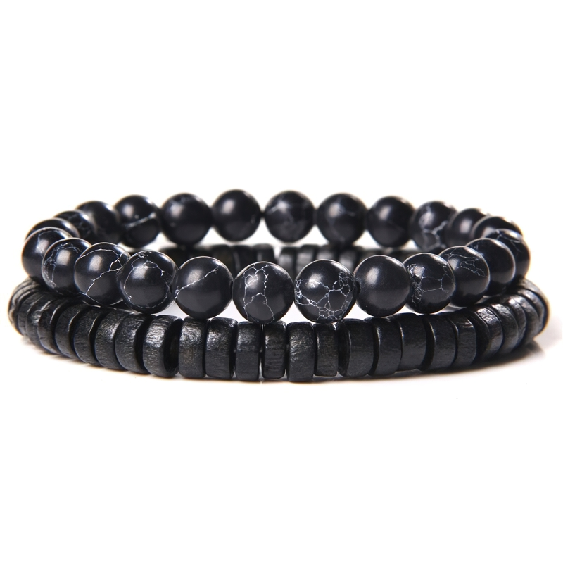 Vintage unisex black beaded bracelet made of quality stones, featuring a stylish retro design for men and women.