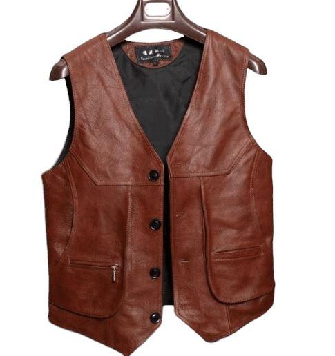CLEARANCE / Vintage Biker Leather Mens Vest / Real Brown Cow Genuine Leather Vest - HARD'N'HEAVY