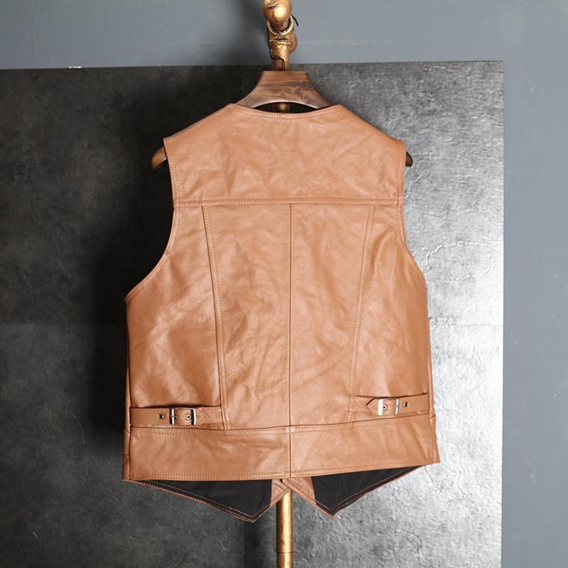 Vintage Biker Leather Mens Vest /  Real Brown Cow Genuine Leather Vest in Rock Style - HARD'N'HEAVY