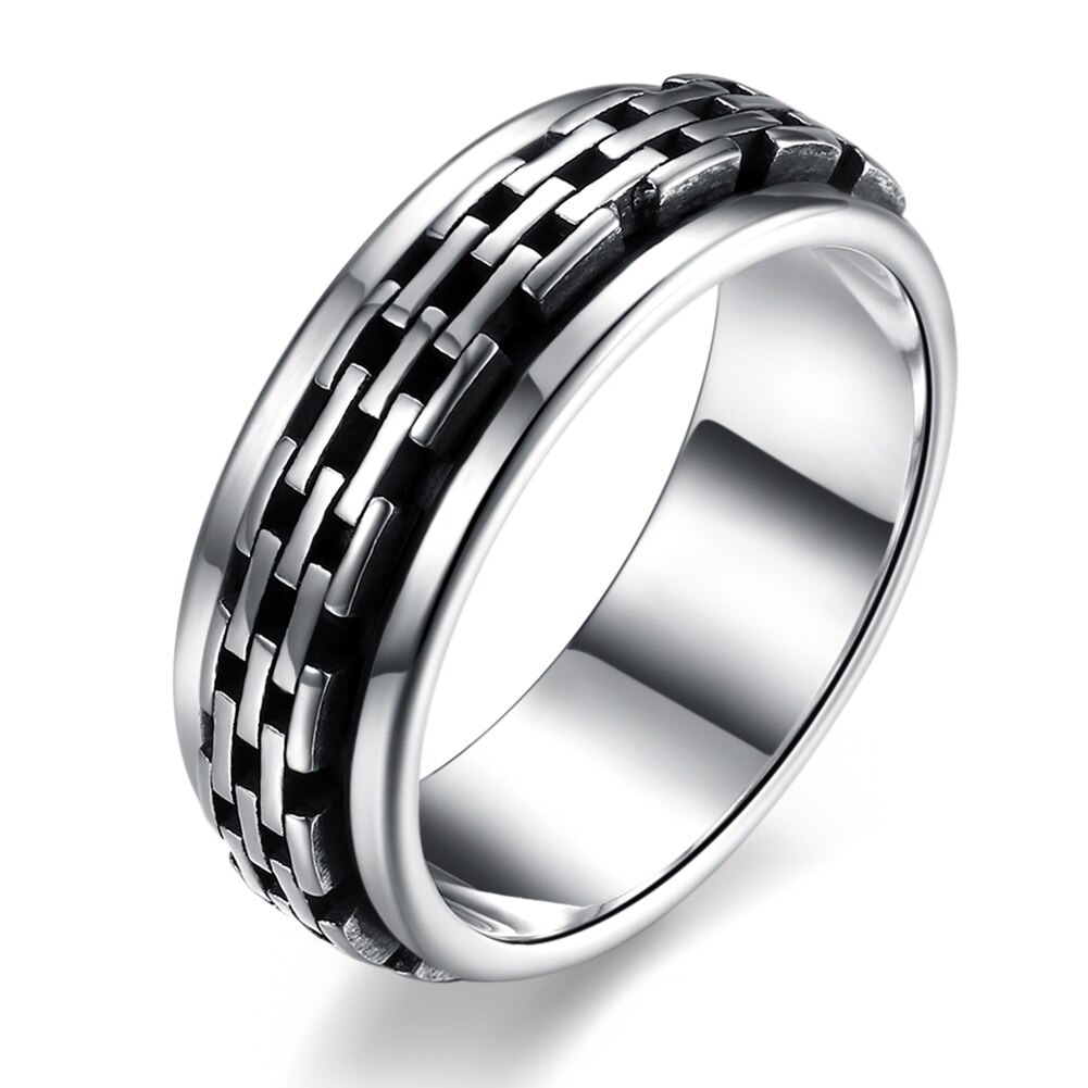 Vintage unisex luxury biker ring made of 925 sterling silver with a detailed pattern, perfect for cool, stylish outfits.