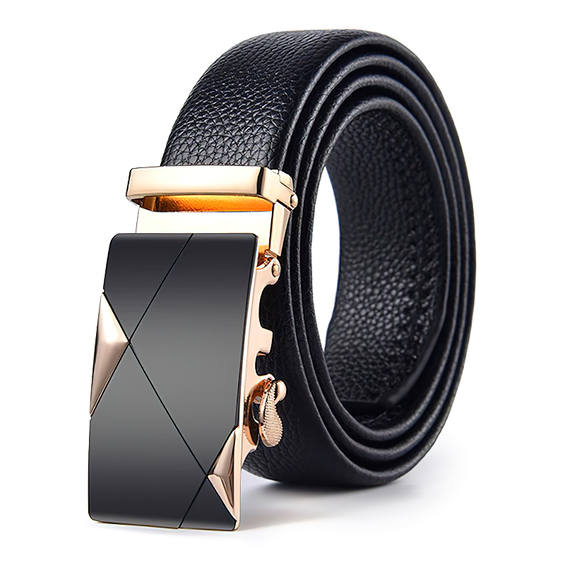 Vintage black genuine leather belt with stylish pin buckle, perfect for formal or alternative outfits.