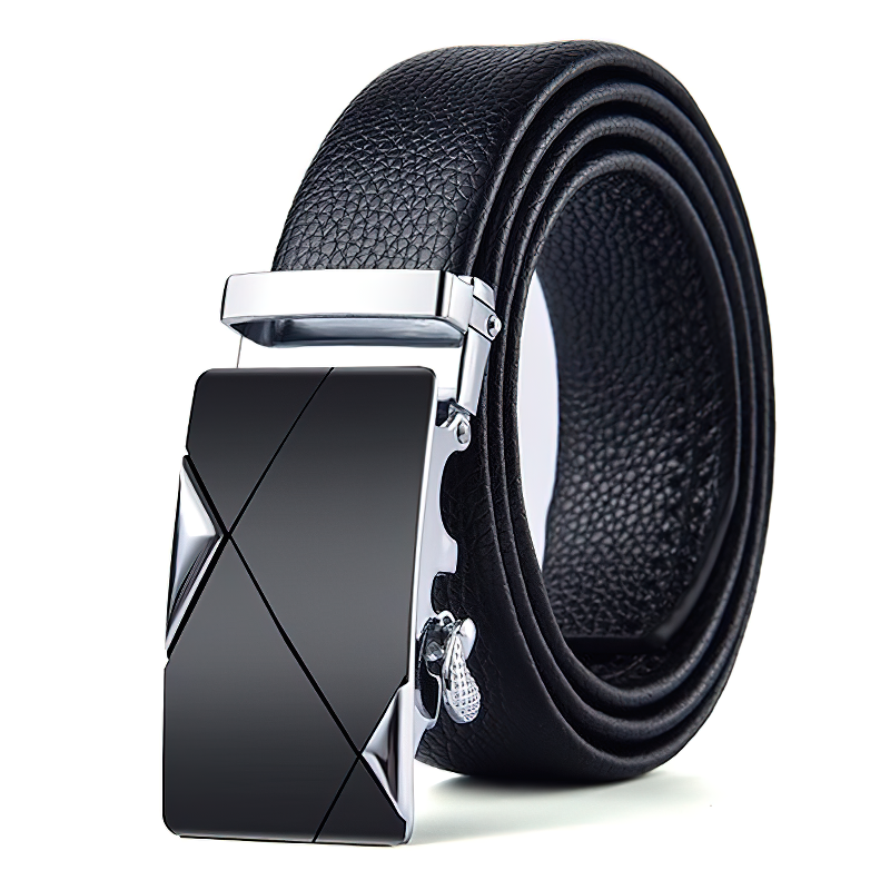 Stylish vintage black genuine leather belt with sleek pin buckle for men, perfect for formal and alternative outfits.