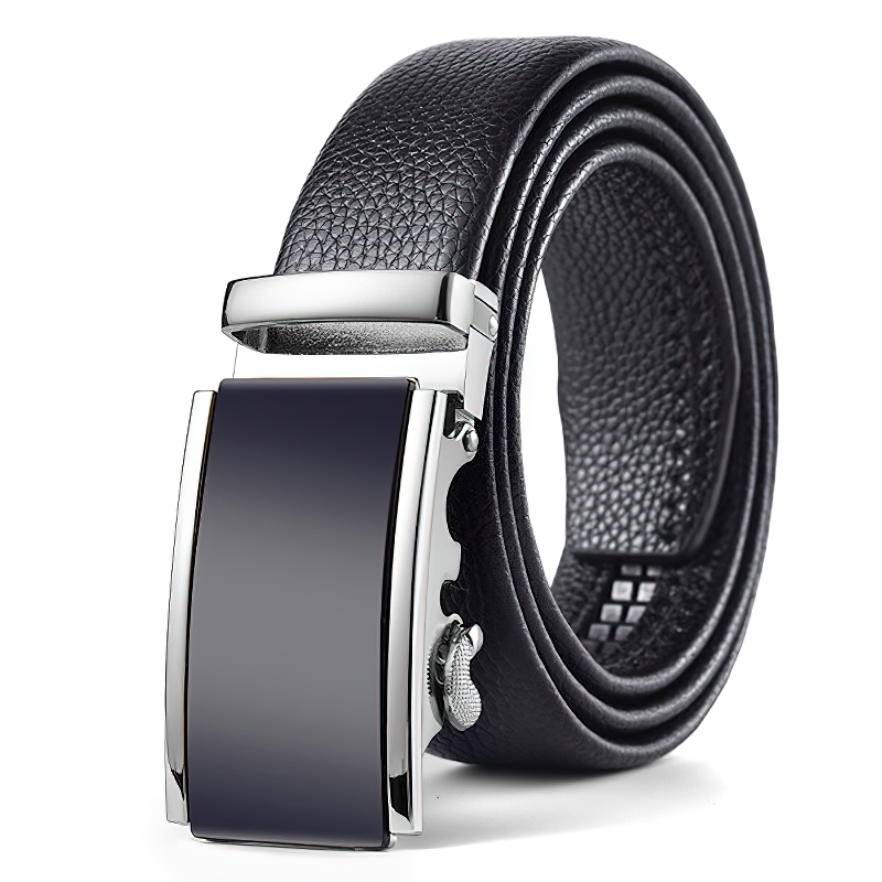 Vintage black leather belt with a sleek silver pin buckle, perfect for formal or rock style outfits.