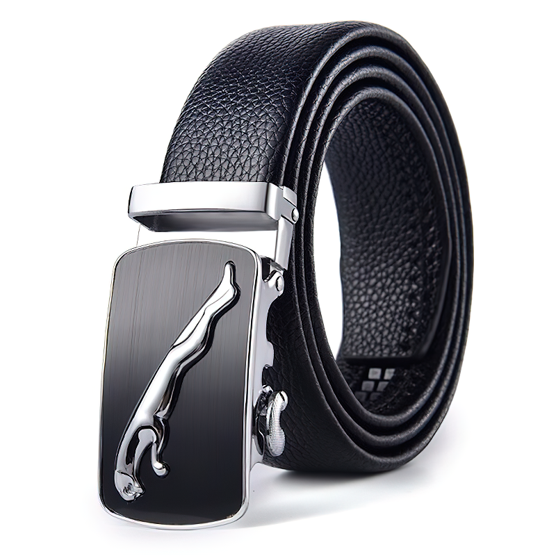 Stylish vintage black genuine leather belt with unique pin buckle design, perfect for alternative fashion.