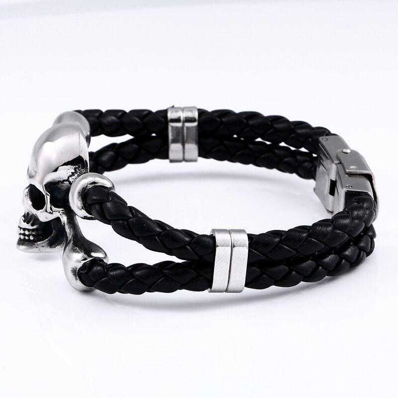 Vintage Black Skull Bracelets Bangles Leather Skeleton Charm Jewelry - HARD'N'HEAVY