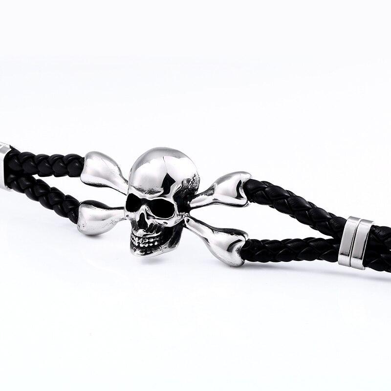 Vintage Black Skull Bracelets Bangles Leather Skeleton Charm Jewelry - HARD'N'HEAVY