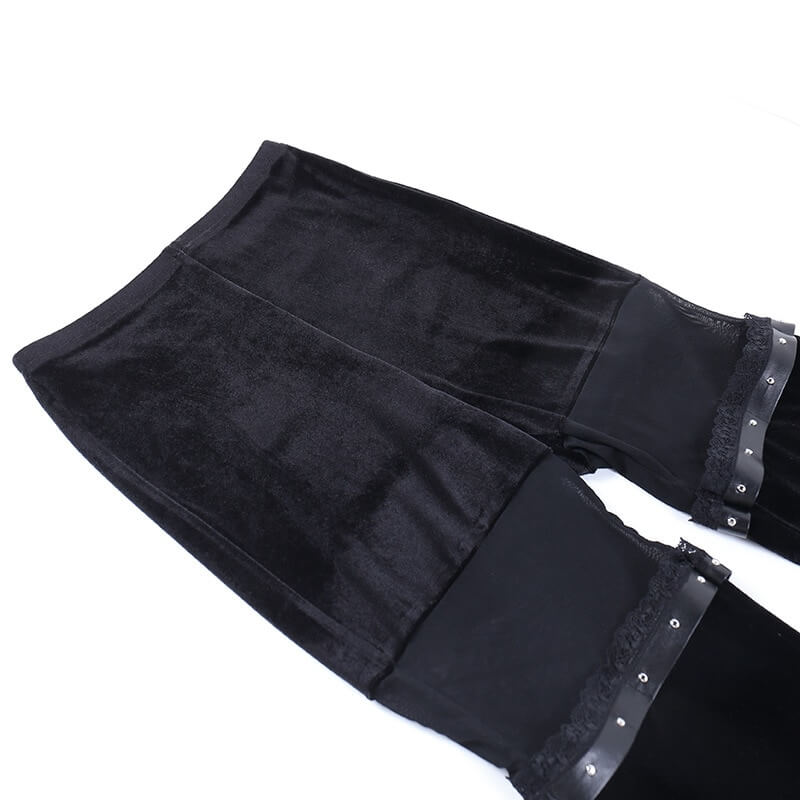 Vintage Black Velvet Flare Pants with Mesh Inserts / Cool Women's Trousers in Gothic Style - HARD'N'HEAVY