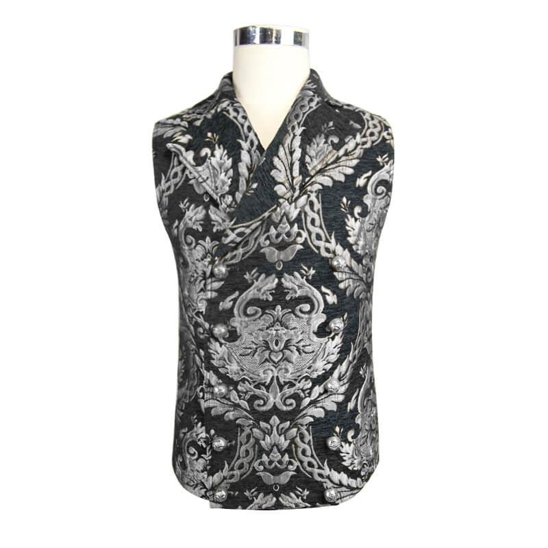 Vintage Black Waistcoat with Golden Filigree & Bottons in Front for Men / Alternative Male Clothing - HARD'N'HEAVY