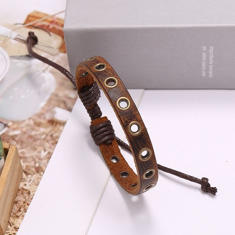 Vintage Brown Leather Bracelet / Adjustable Bangles for Men and Women - HARD'N'HEAVY