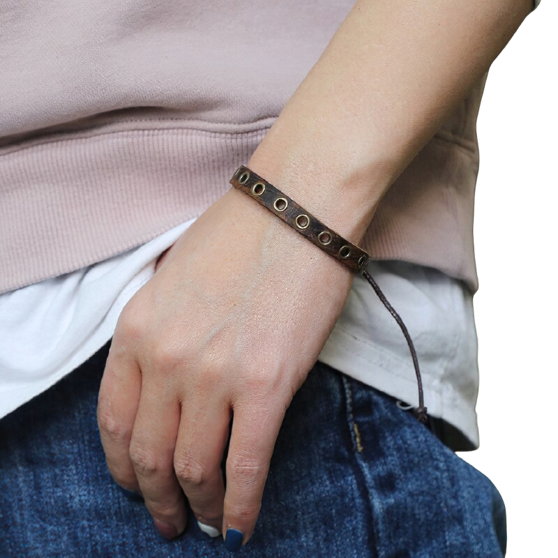 Vintage Brown Leather Bracelet / Adjustable Bangles for Men and Women - HARD'N'HEAVY