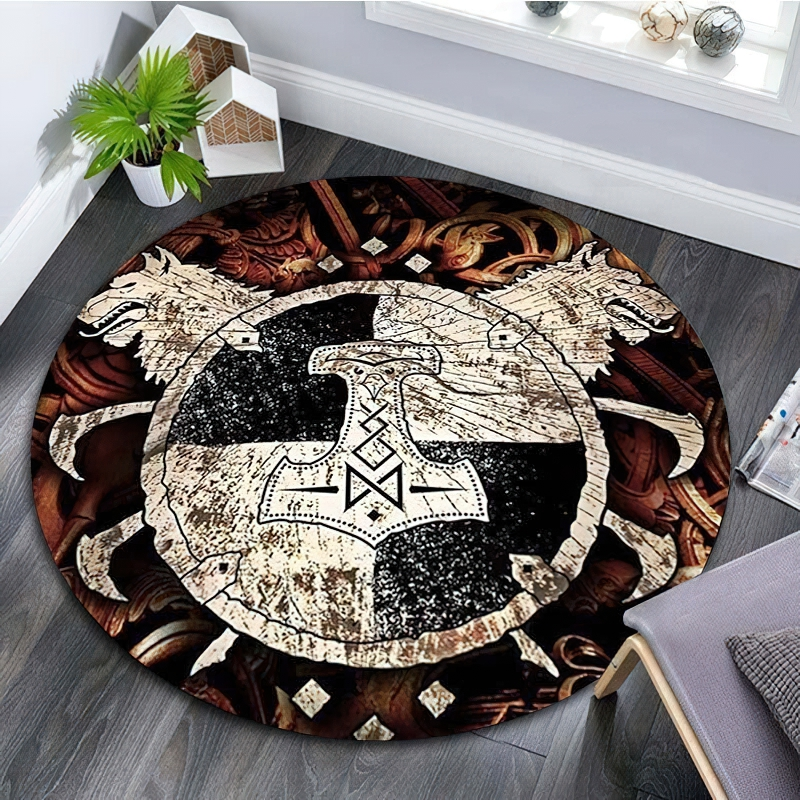 Vintage Circle Carpet Of Nordic Viking Style / Stylish Mat For Home Decoration - HARD'N'HEAVY